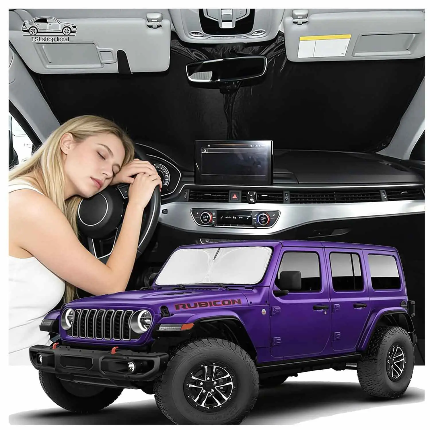 Front Window Car Sun Shade Heat Shield for Jeep Wrangler 2018-2026 & Gladiator 2020-2026, Reflective Sun Protection, Blocks UV Heat, Insulates, Enhances Privacy, Car Exterior Accessory, Car Sun Shade Front Window