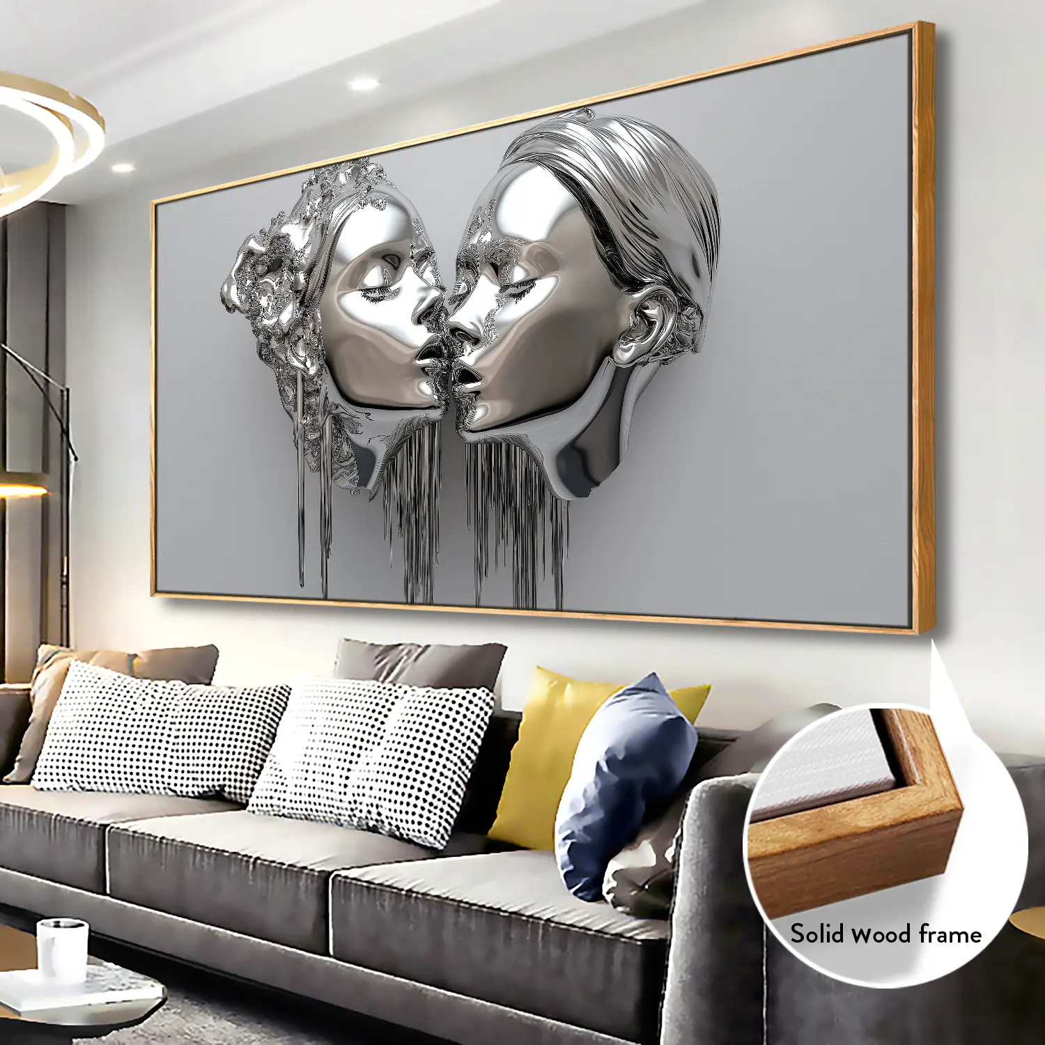 Solid wood frame - Silver abstract printed canvas art painting - Hangable - Modern poster, wall decoration, decoration, room decoration, bedroom decoration, home decoration, bathroom accessories, wall art, bathroom, gifts