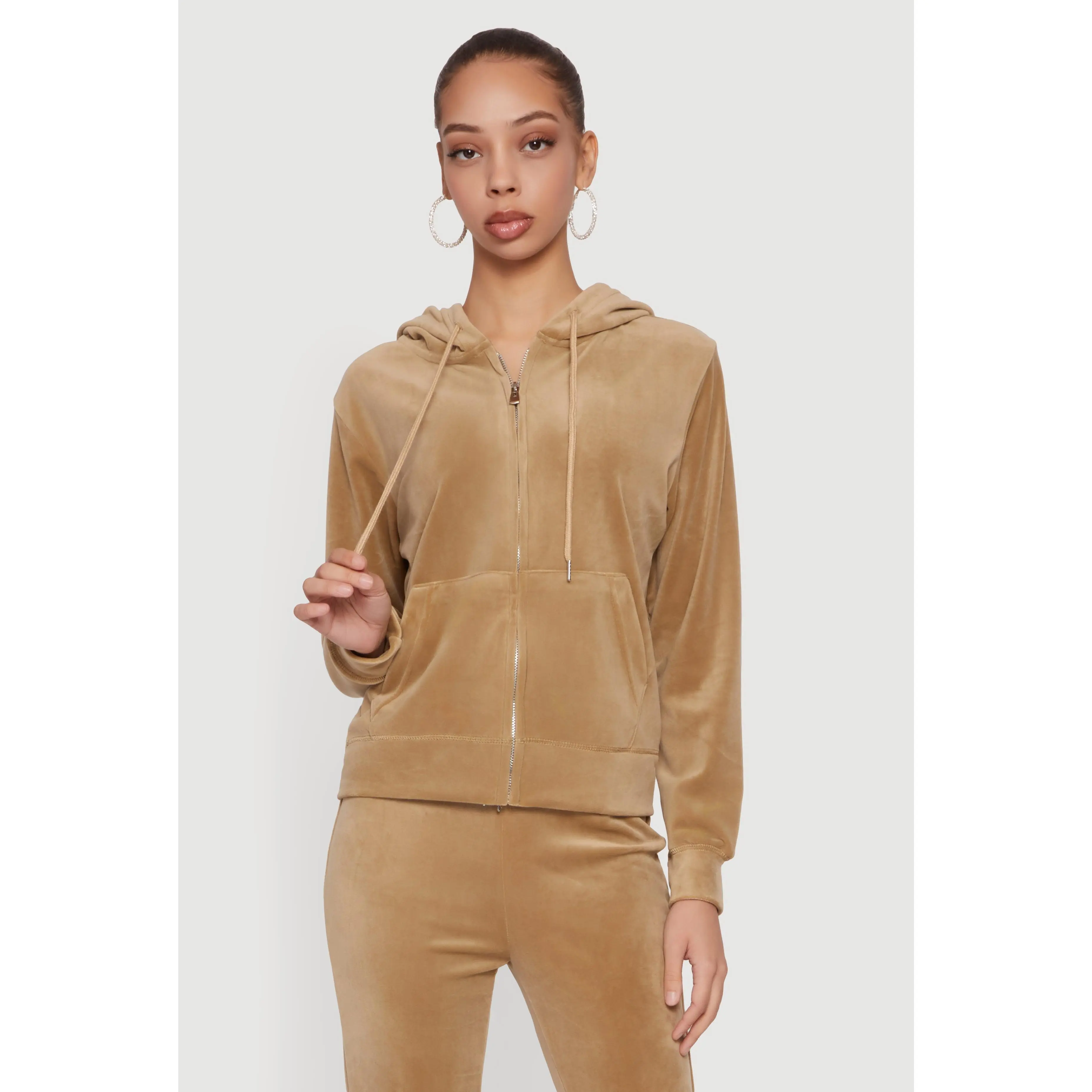 Rhinestone Rampage Velour Zip Front Hoodie