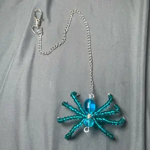 Deep Blue Beaded Spider Decoration with Chain and Clasp for Home Decor