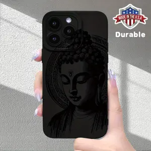 Statue of Buddha Pattern Phone Case Premium Frosted Texture New Full Camera Shockproof Anti-Fingerprint Cover Suitable for iPhone 16/Mini Plus Pro Max Series Can Be Gifted to Family, Friends Protective Protector Casing Smartphone Cellphone Black