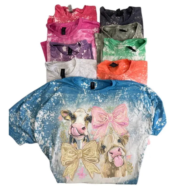 Cows SHIRT- Cows and Bows  Bleached Shirt Comfy Unisex Jersey Top Casual Vintage Style Short Sleeve Crew Neck