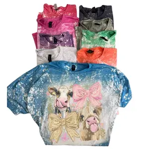 Cows SHIRT- Cows and Bows  Bleached Shirt Comfy Unisex Jersey Top Casual Vintage Style Short Sleeve Crew Neck