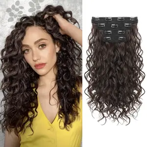 Curly Hair Extensions, 4PCS 16 inch Clip in Hair Extensions Lace Weft Short Curly Hair Extensions Clip Ins Invisible Natural Hairpieces for Women, Chocolate Brown
