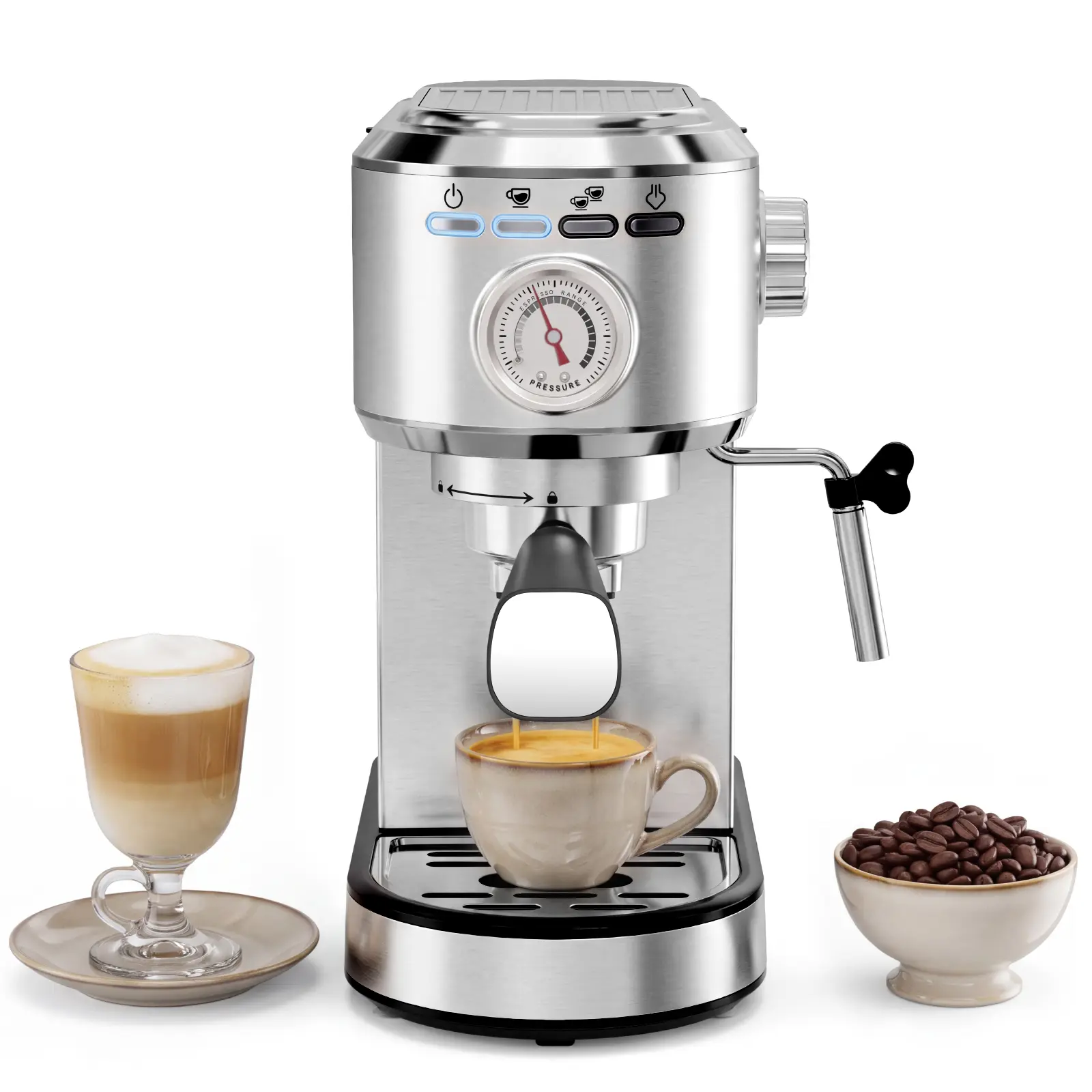 Bar Espresso Machine, Compact Espresso Coffee Machine, Steam Wand Stainless Steel, NTC Temperature Control, 34oz Removable Water Tank, Powerful Steam Wand Latte & Cappuccino Machine for Home