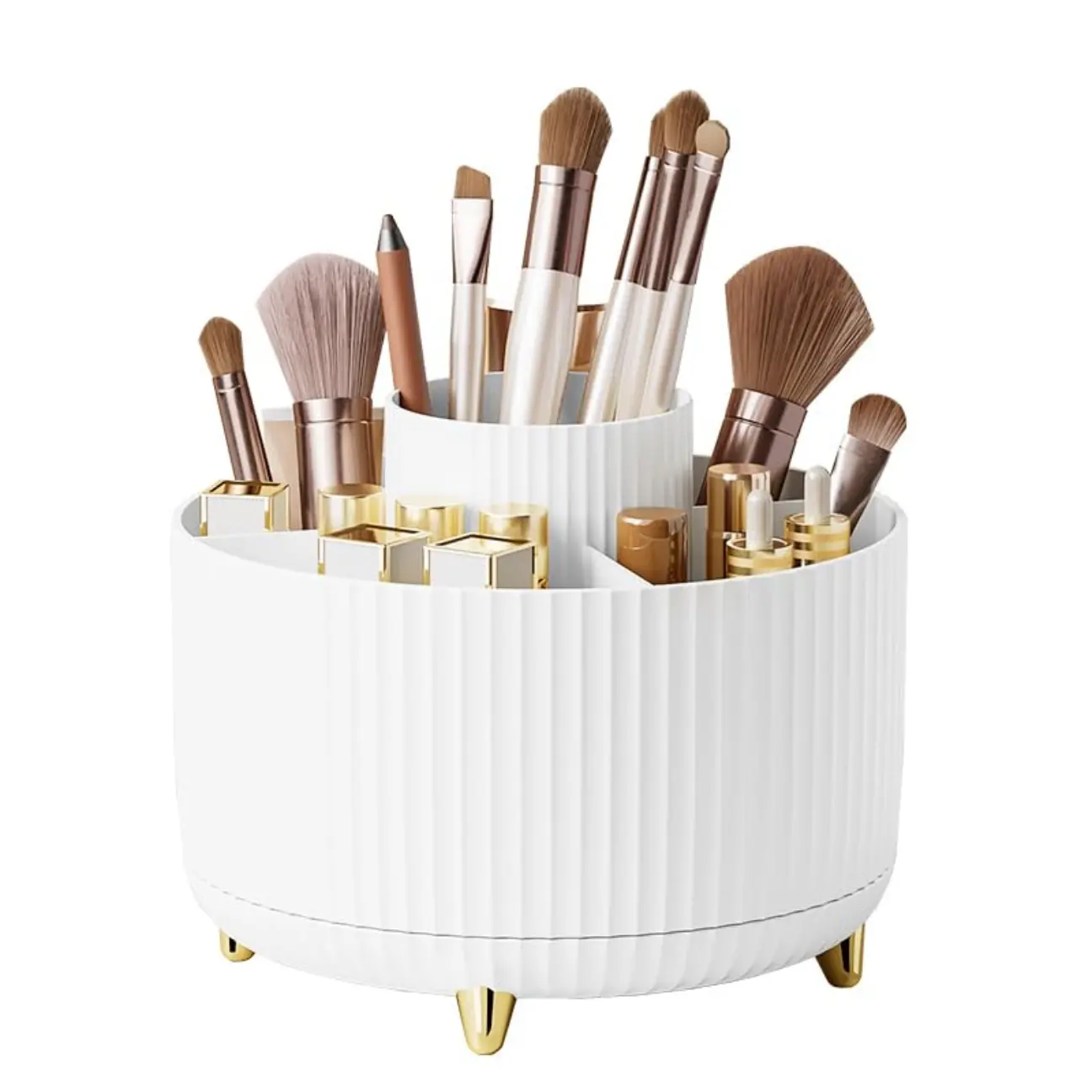 Limited time Deal-Makeup Brush Holder Organizer,360° Rotating Makeup Brush Organizer,5 Slot Make up Brushes Cup for Cosmetics, Nail Polish, Art Supply, Bathroom Vanity Desktop Organizer - White Boxes