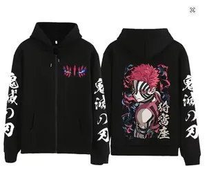 New Anime Demon Slayer Infinity Castle Akaza Printed Zipper Hoodie Harajuku Manga Oversized Pullover Hoodies Y2k Zip Up Hoodie