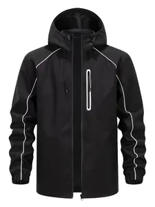 Mens Windbreaker Jacket Hooded Waterproof Windproof Parka with Large Pocket for Daily Commute
