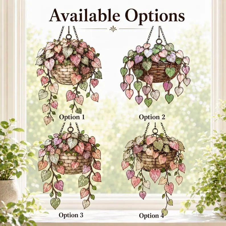 Personalized Acrylic Heart Leaf Suncatcher – Hanging Botanical Garden Decor