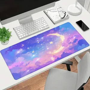 pc Pastel Moon Star Sky Large Gaming Mouse Pad, Kawaii Dreamy Extended Desk Mat, Universal Mouse Pad, Gaming Desk Accessory, Non-Slip Stitched Edge Computer Mat, Rubber Base for Home Office & Gamer, Durable and Spill-Resistant, Ideal Gift