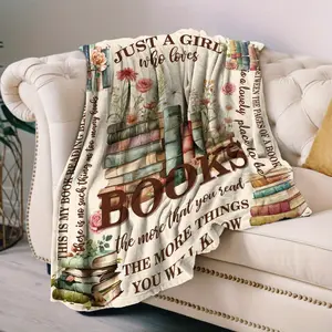 Just a Who Loves Books Lightweight Flannel Blanket, 50 x 60 Inches - Digital Print with Books & Flowers, Machine Washable, All-Season Comfort, Reading Nook Decor Cozy Reading Theme Soft Polyester-280GSM