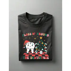 Ciel Fashion Flossin' Around The Dentistree T-Shirt, Dental Christmas Shirt, Matching Dentist Office Holiday Tee, X-Mas Dental Hygienist Gift Tee, Christmas Tooth Shirt. UA-4822025.