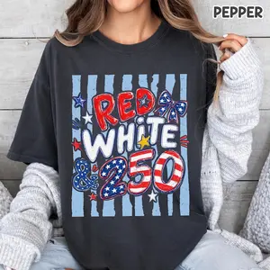 Comfort ColorsÂ® 250th Anniversary Shirt, Red White and 250 Tee, 4th Of July Shirt, America 250 Shirt, Preppy Patriotic Tee,USA America Shirt