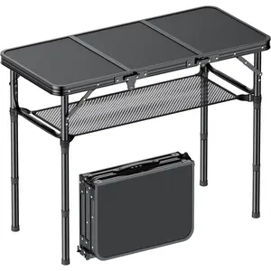 Folding Camping Table, 3 FT Folding Portable Camping Table, Outdoor&Indoor Picnic Table with 3 Adjustable Height Max 27.1",Lightweight Aluminum Camping Tables, Car Camping Essentials-Pure Black