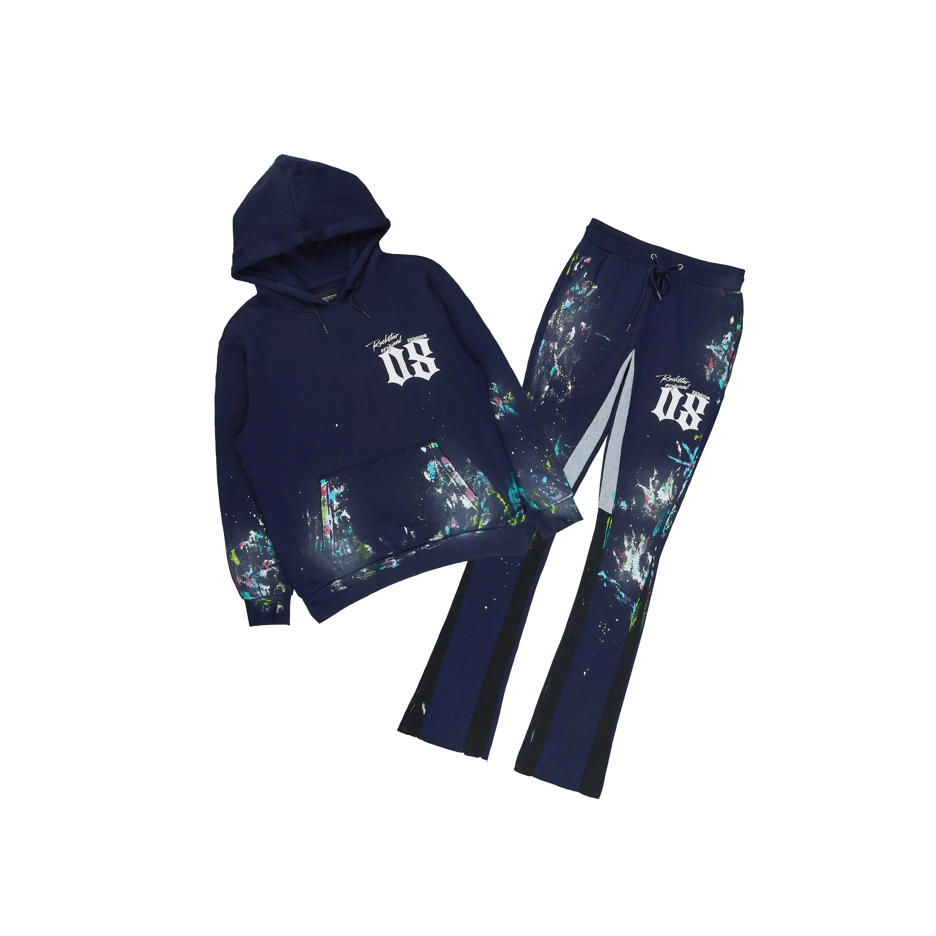 Garth Navy Hoodie/Stacked Flare Pant Track Set Garth Navy Hoodie/Stacked Flare Pant Track Set