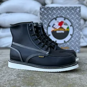 415 Black Soft Toe Mens Work Boots Full Grain Leather Moc Toe Comfortable Insert