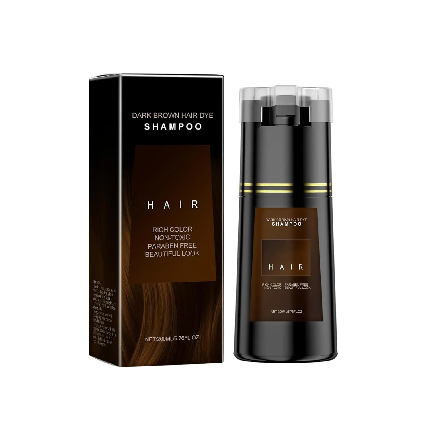 【Best】200 ml Nova Hair Instant Dye Shampoo for Gray Hair,Black Hair Dye Shampoo 3 in 1, Suitable for Women & Men (Brown) Haircare Gentle 3  in  1  hair  dye Rich Color Paraben Free Beautiful Look Cleanser Conditioner Cleansing Comfort