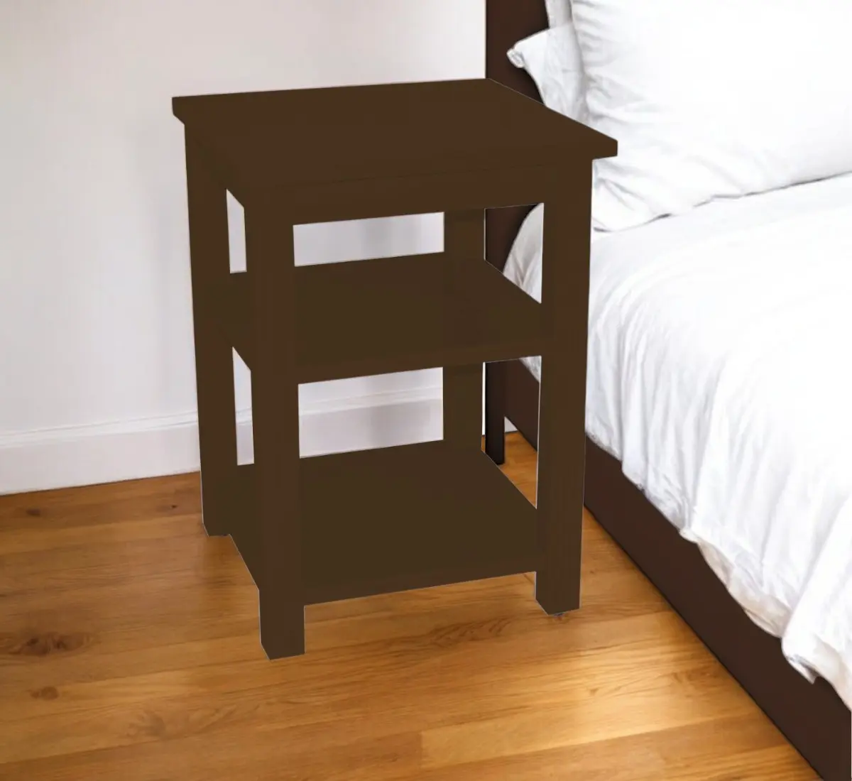 212 MAIN 28 in. Dark Brown Solid Wood Square Nightstand, Traditional Indoor Furniture Piece with Natural Grain, Open Shelf, Standard Size