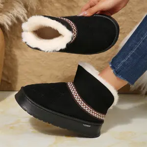 Suede Boots for Women Water Resistant with Memory Foam Insole Fleece Slippers Winter Warm Indoor Outdoor Shoes