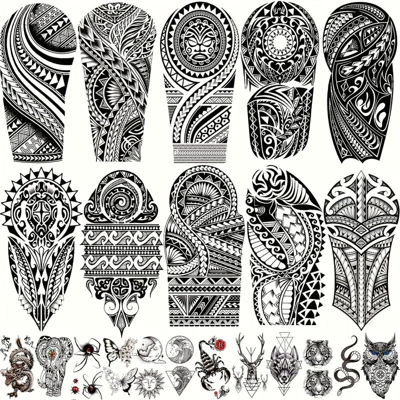 Māori Tribe Temporary Tattoo Set, 22 Animal Designs, Durable Long-Lasting, Suitable for Men Women Arms Legs Hands Neck, Tattoo Stickers