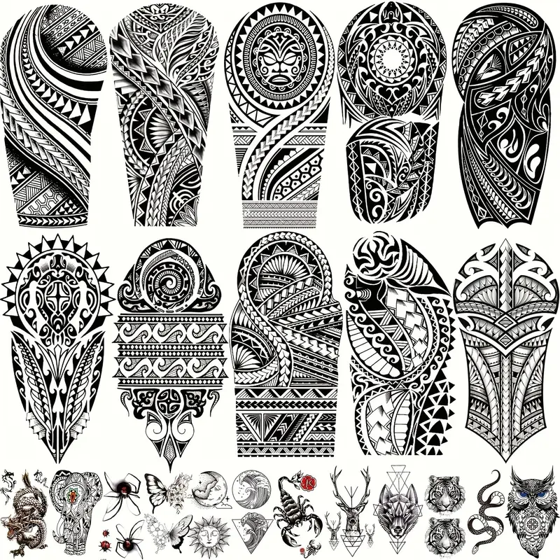 Māori Tribe Temporary Tattoo Set, 22 Animal Designs, Durable Long-Lasting, Suitable for Men Women Arms Legs Hands Neck, Tattoo Stickers