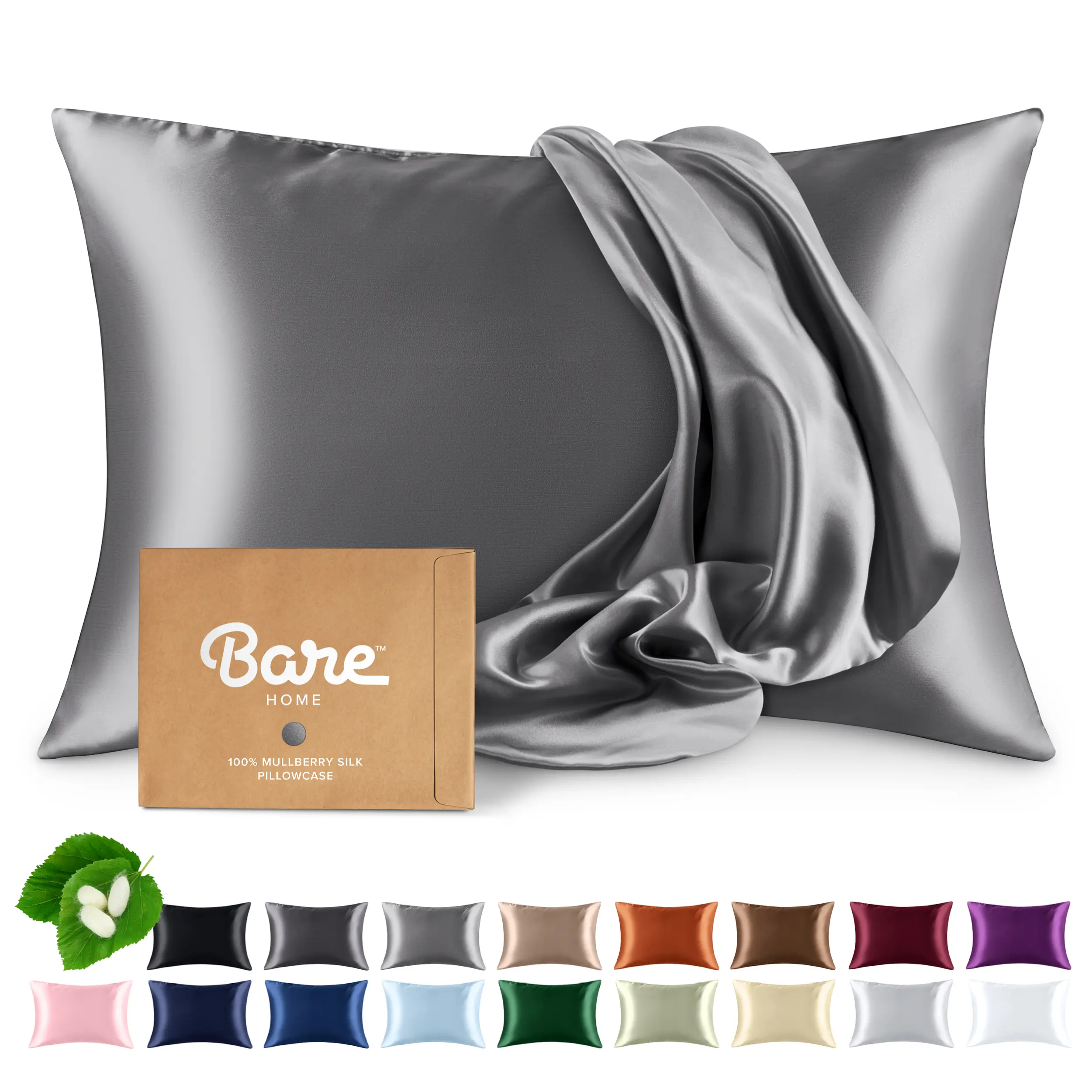 Bare Home Mulberry Silk Pillowcase for Hair and Skin, Zipper Closure