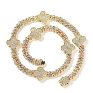 18K Gold Vacuum Plated Copper with 5A+ Sri Lanka Zircon  Lucky Clover Necklace Miami Italy Mexico & Micro Inspired for Women & Men Luxury Jewelry,Daily Wear,Casual Fashion,Gift Idea,Chicano,Classic,Hip Hop,Simple,Sporty Style