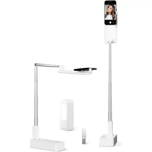 Phone Stand for Recording, Overhead Phone Mount with Light, Selfie Stand,Portable,Extendable,360? Rotate,Adjustable, Remote,Rechargeable, for 3.5-6.9" Phones, Live Streaming, White