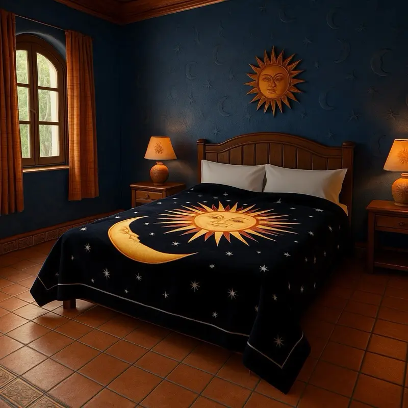 Sun and moon, heavy duty faux mink Korean plush blanket