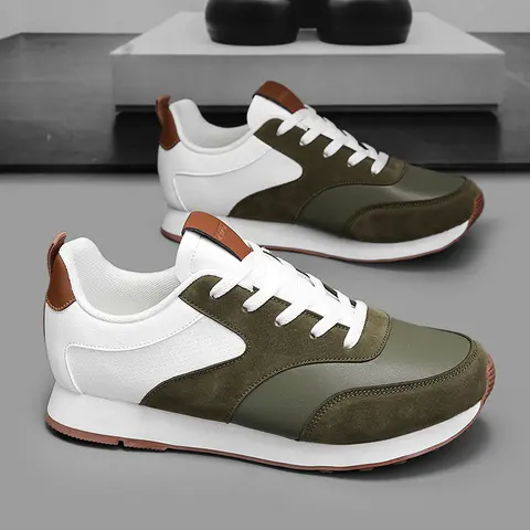 Retro Chunky Sneakers Men Casual Streetwear Shoes PU Leather Upper, Lace-Up Low Top for Everyday Wear, Lightweight Non-slip Rubber EVA Sole, Mesh Inner & Fabric Insole, Comfortable footwear, Contrast Colors