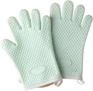 Kitchen Anti-scalding Heat Insulation and Anti-scalding Gloves, Double-Layer Heat-Resistant Silicone Design, Suitable for Oven, Baking, Cooking, Barbecue Anti-scalding Effect (Mint Green)