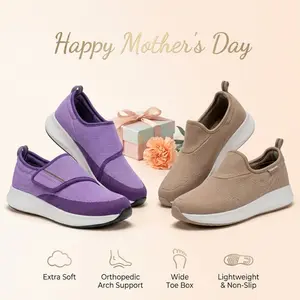 【Mother's Day】Women's Adjustable Velcro Wide Width Slip-On Shoes, Extra Soft Orthopedic Sneakers with Arch Support, Lightweight Non-Slip Wide Toe Box, Comfort Walking Footwear for Elderly, Seniors & Swollen Feet, Perfect Mother’s Day Gifts