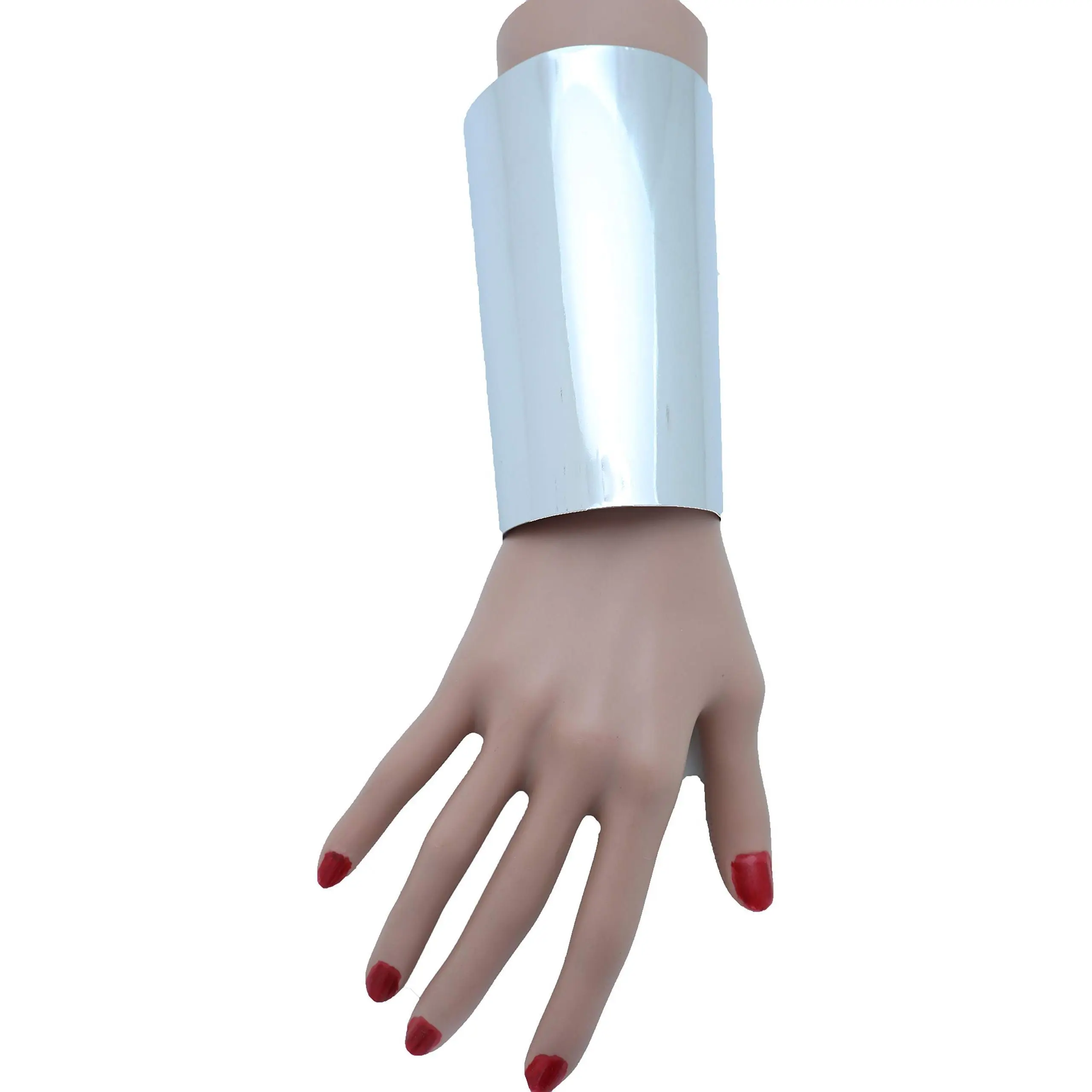 TFJ Women Long Cuff Bracelet Silver Metal Chunky Thick Statement Cool Look Fashion Jewelry