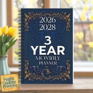 A5 Vintage Three-Year Planner 2026-2028, Thick 100 Pages Monthly Planning Notebook, Time Management Journal for Cross-Year Use