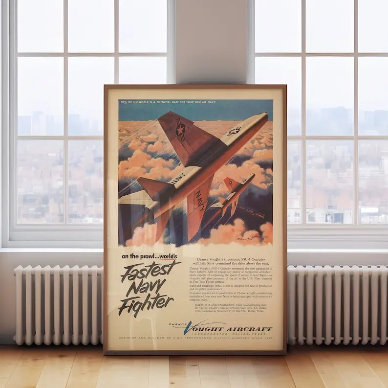Poster Of The Founding Of The United States Military Aircraft, Vought F8U Crusader Fighter Jet Poster, Historical Fighter Pilot Wall Art