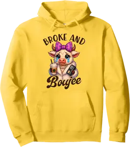 Highland Cow Coquette Bow Farm Life Howdy Broke & A Boujee Pullover Hoodie - Elizabethmc Shop 84B0FC6JVSTY