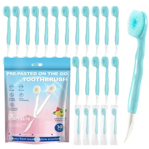 30-Piece 4-in-1 Disposable Toothbrush On-the-Go Kit – Toothpaste + Toothpick + Tongue Scraper | Individually Wrapped, Soft Bristles, Perfect for Office, Camping & Travel