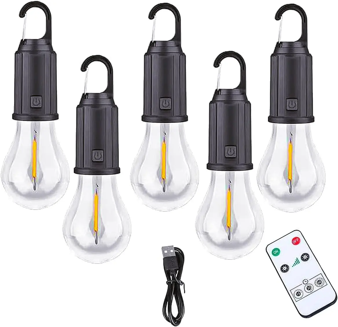 2/5pack Solar LED Lights with Hook,Type-C Rechargeable,IPX4 Waterproof,3 Lighting Modes,Portable Outdoor Waterproof Emergency Light Bulb,Solar-Powered,Sleek Design– Portable,Durable Lights for Camping&Hiking&Backpacking&Emergency Outage Festival Use