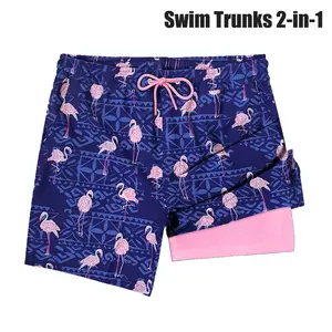 Mens Swim Trunks with Compression StretchBeach Shorts with Pockets No-Chafing BoardShorts, Breathable Fit Hawaii Beach Shorts SwimwearBathing Suits Sports-Gym, Hiking, Running, Swimming