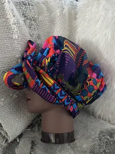 African Ankara Decorative Bonnets - Colorful Geometric & Floral Print Satin Lined Scrub Cap for Hair Protection & Cultural Expression - Cotton