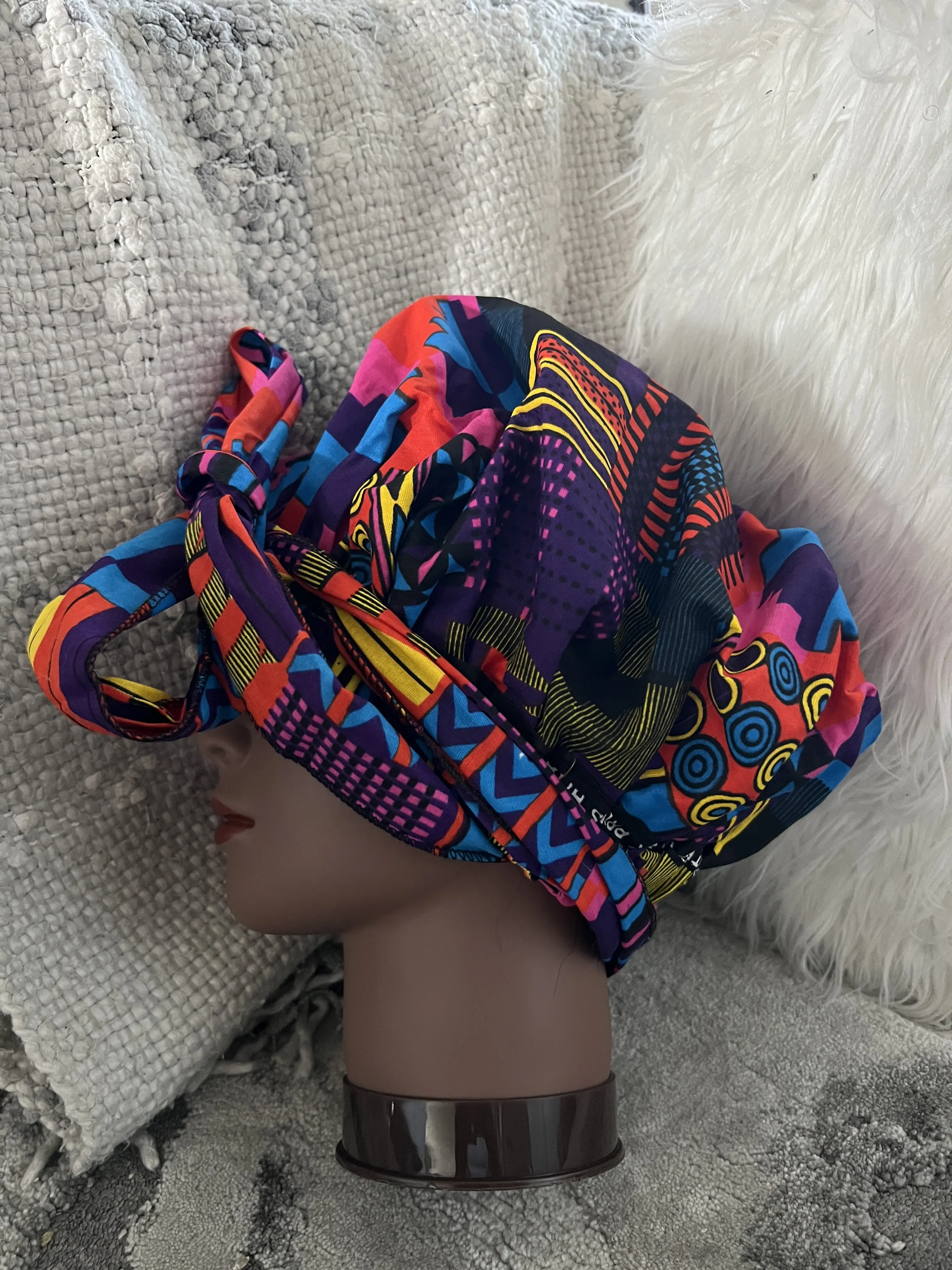 African Ankara Decorative Bonnets - Colorful Geometric & Floral Print Satin Lined Scrub Cap for Hair Protection & Cultural Expression - Cotton
