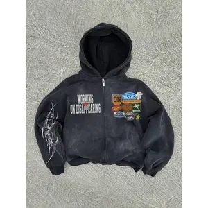 Y2K hip-hop personality icon pattern print hoodie men clothing streetwear Harajuku jacket gothic casual zip up hoodies