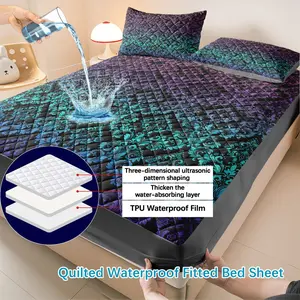 Waterproof Quilted Bedding Set, Vintage Damascus Pattern, Includes Pillowcases, Mattress Protector, All-Season Use, Bedroom & Guest Room, Bedsheet Sets