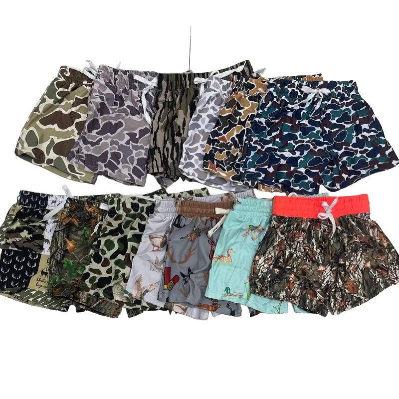 Boys' Quick-Dry Camo Elastane-Cotton Blend Swim Trunks, Loose-Fitting Youth Swimwear for Water Sports, Beach-Ready Casual Wear, Multi-Size Toddler Options, Childrens Swimwear Swimsuits