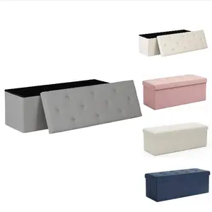 New Color Ottoman Storage Bench Foldable Foot Rest Stool with Padded Seat Large Toy Box Chest Supports up to 660LB