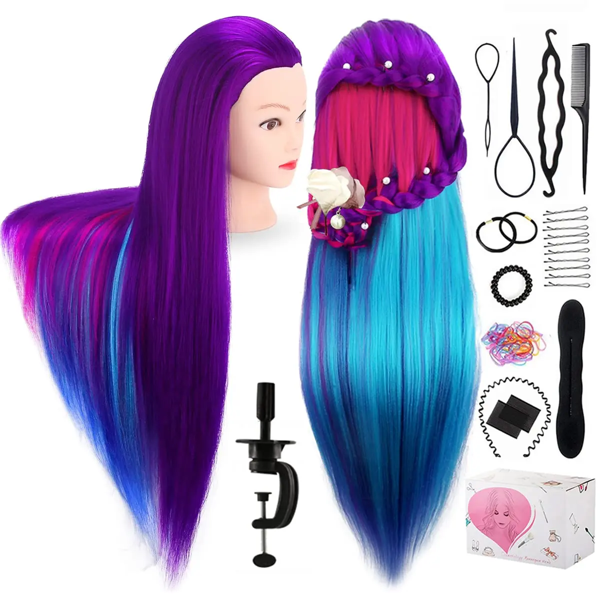 Mannequin  with Hair,  29"   Hair Mannequin Manikin   Doll  Practice Styling Hairdressing  Braiding Heads with Clamp Holder and Tool Set