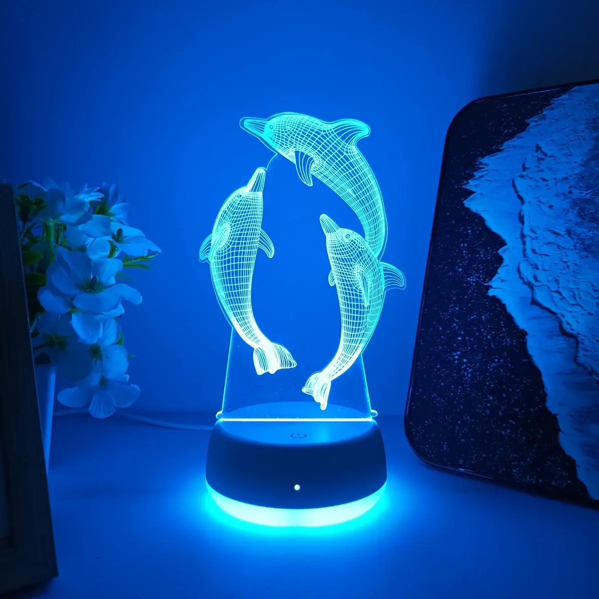 Cute Dolphin 3D Night Light, USB Powered Bedside Lamp, Home Decor Lighting, Atmosphere Lighting, Ambient Decoration Lamp, Ideal Gift for Living Room & Bedroom Decoration, Indoor Decorative Light