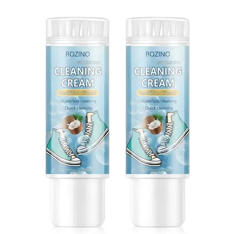 White Shoe Care Set (2PCS) - Mousse Cleaner with Brushes, Sneaker-Safe, Minimal Effort Press-to-Lift Dirt, Travel-Friendly Footwear Cleaning Household Supply