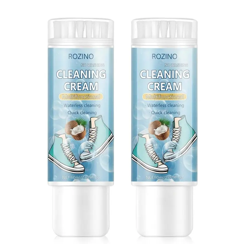 White Shoe Care Set (2PCS) - Mousse Cleaner with Brushes, Sneaker-Safe, Minimal Effort Press-to-Lift Dirt, Travel-Friendly Footwear Cleaning Household Supply
