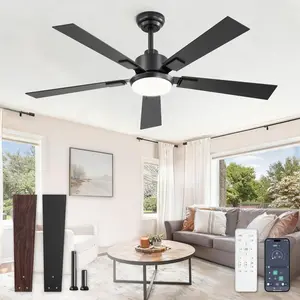 52 Inch Ceiling Fans with Lights and Remote&APP Control, Black  Ceiling Fan with 3000-6000K Dimmable, 6 Speeds Quiet Reversible , Indoor/Outdoor Ceiling Fan for Bedroom Living Room